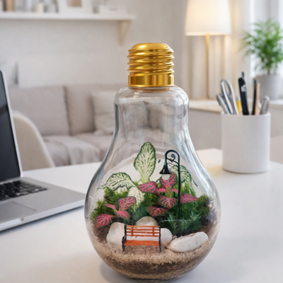 Terrário Lâmpada com Mini Jardim